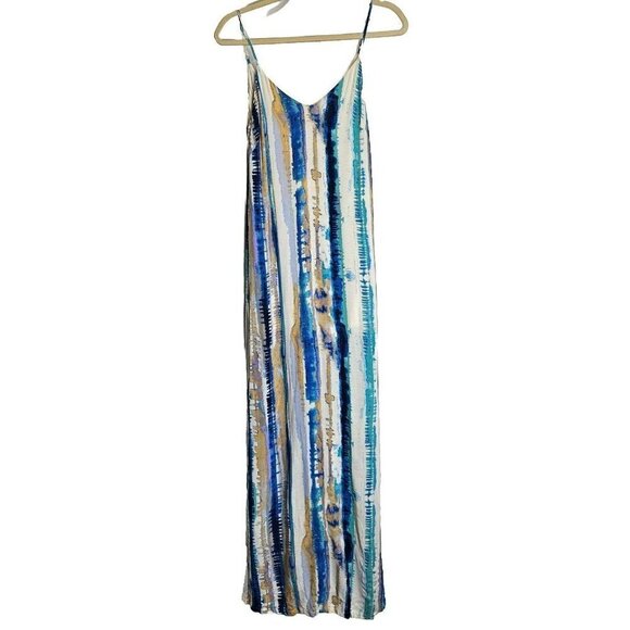 Lulus Bay Side Babe Cream and Blue Tie-Dye Maxi Dress Sleeveless Drapey Lined S - Picture 1 of 13